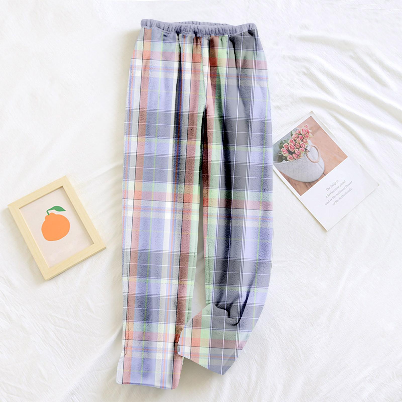 

Женские пижамные штаны, плюшевые пижамные штаны с мягкой эластичной талией, клетчатые штаны с 2 карманами XXL