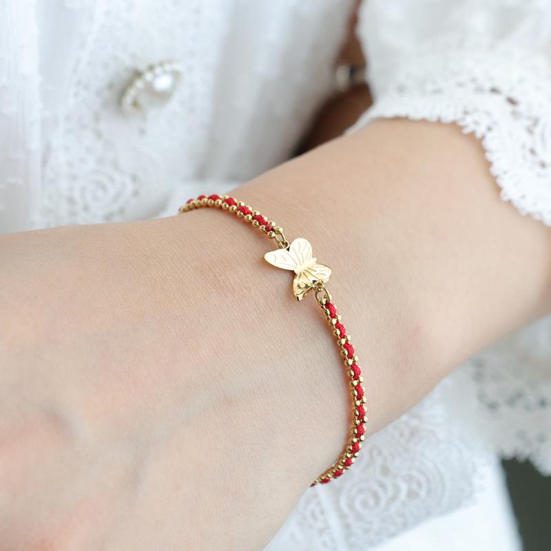 Pulsera Roja de Año Nuevo Tejida a Mano para Mujer con Cuentas Doradas - Regalo Tai Sui