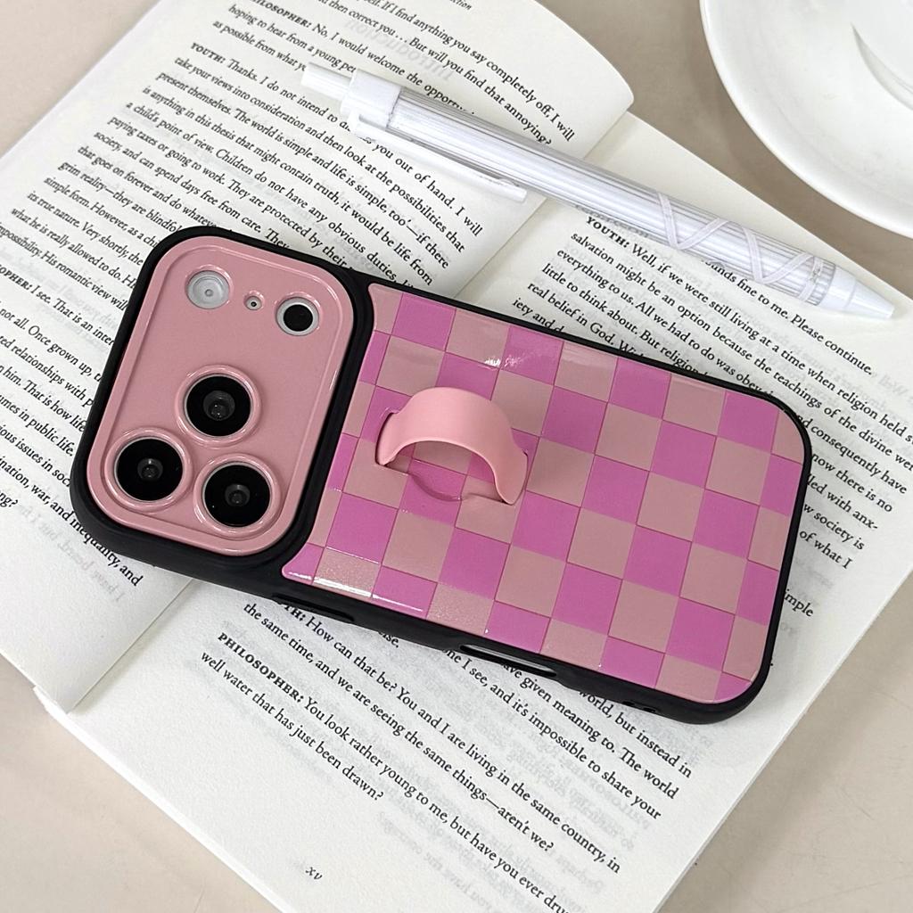Simple Lattice Hit Color Grid Pattern Phone Case for For Iphone 16 15 14 13 17 Pro Max Invisible Silicone Ring Holder Cover