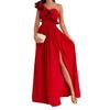 Ärmelloses Kleid mit Seitenschlitz, fließendem Saum und elegantem Design, sexy asymmetrischem Kragen und Rüschenbesatz, Maxikleid, Partykleidung