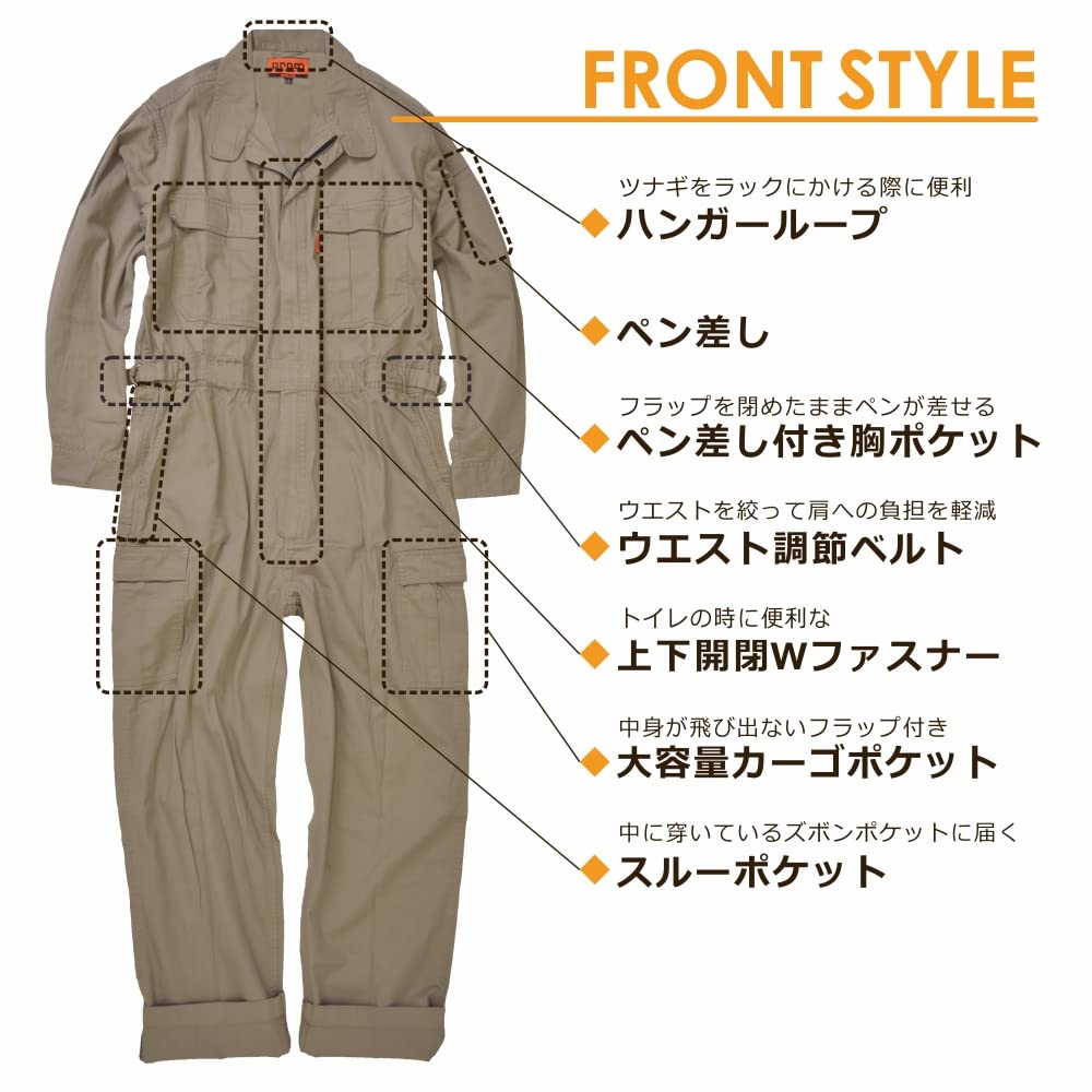 Prono Work Long Sleeve Cargo Overalls Cotton [Prono] 116-420P (100% Overalls) / (L, Charcoal)