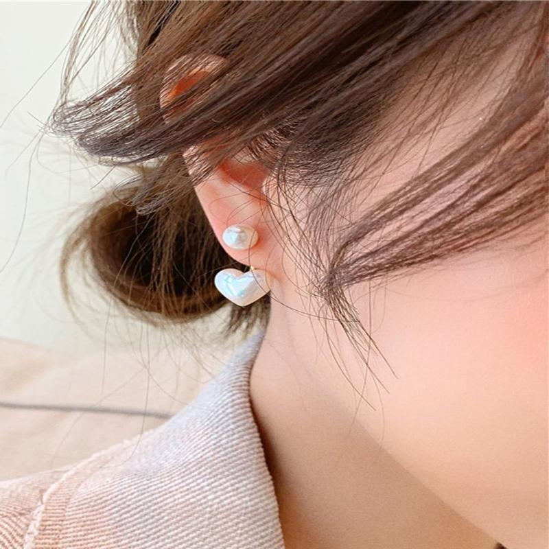 1pair Minimalist Heart Pearl Stud Earrings, Korean East Gate Fashion Girl Dangle Earrings, Women Jewelry