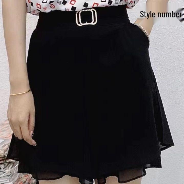 Women s High-Waisted Chiffon Skirt-Pants - Elegant, Wide-Leg, 5-Point Shorts L