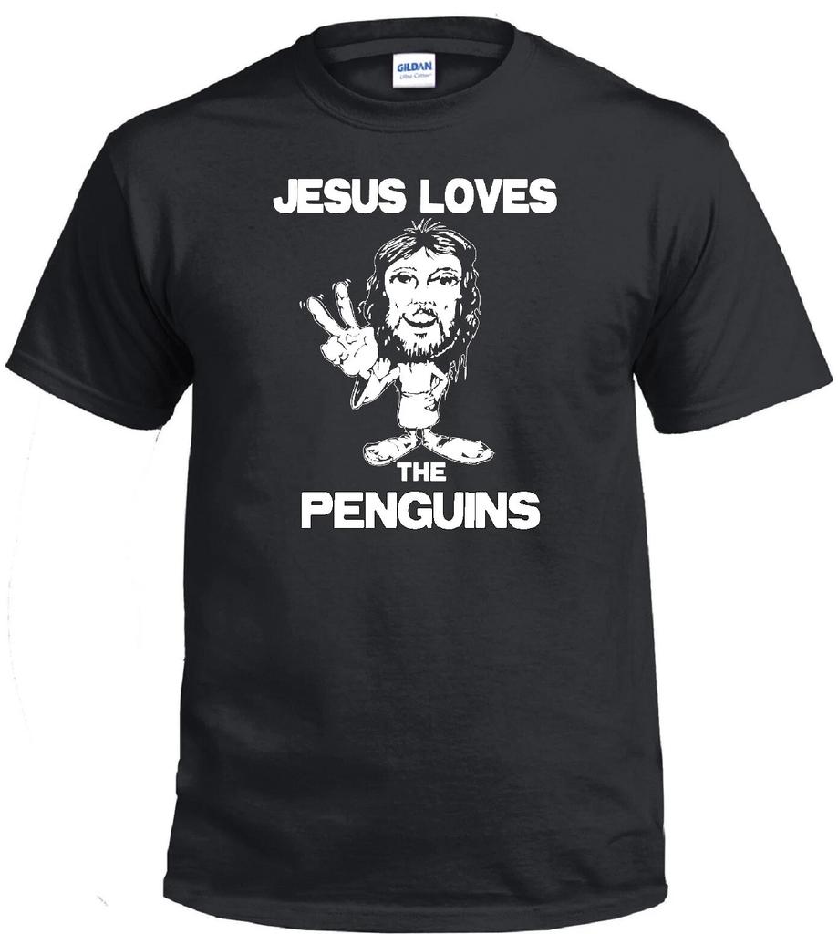 JESUS LOVES THE PENGUINS CHRISTIAN HARDCORE HOCKEY FAN JERSEY T-shirt