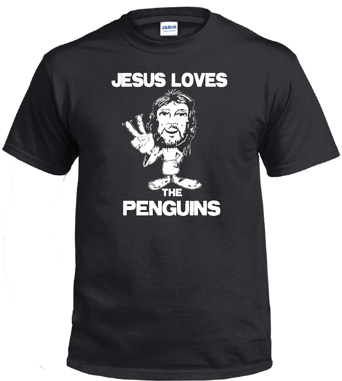 JESUS LOVES THE PENGUINS CHRISTIAN HARDCORE HOCKEY FAN JERSEY T-shirt S