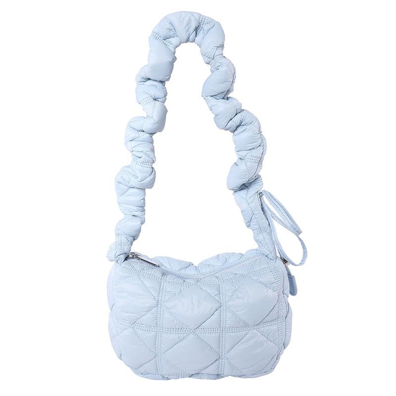 

Korean version of cotton clothes crossbody women s bag 2025 autumn and winter new fashion plaid shoulder bag versatile pleated girl cloud bag