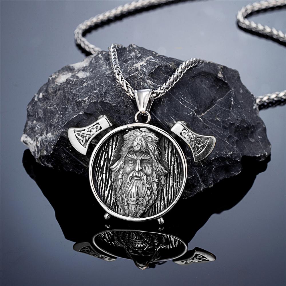 Norse Mythology Wolf Coat Berserker Necklace for Men Stainless Steel Viking Warrior Pendant Retro Jewelry