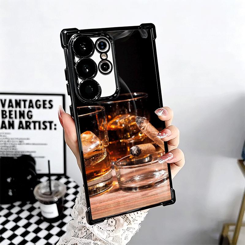 Cigar Whiskey Ice Drink Plating Phone Case For Samsung Galaxy S24 S25 FE S26 Edge S23 Ultra S22 S21 Plus S20 Anti-Fall Airabag C