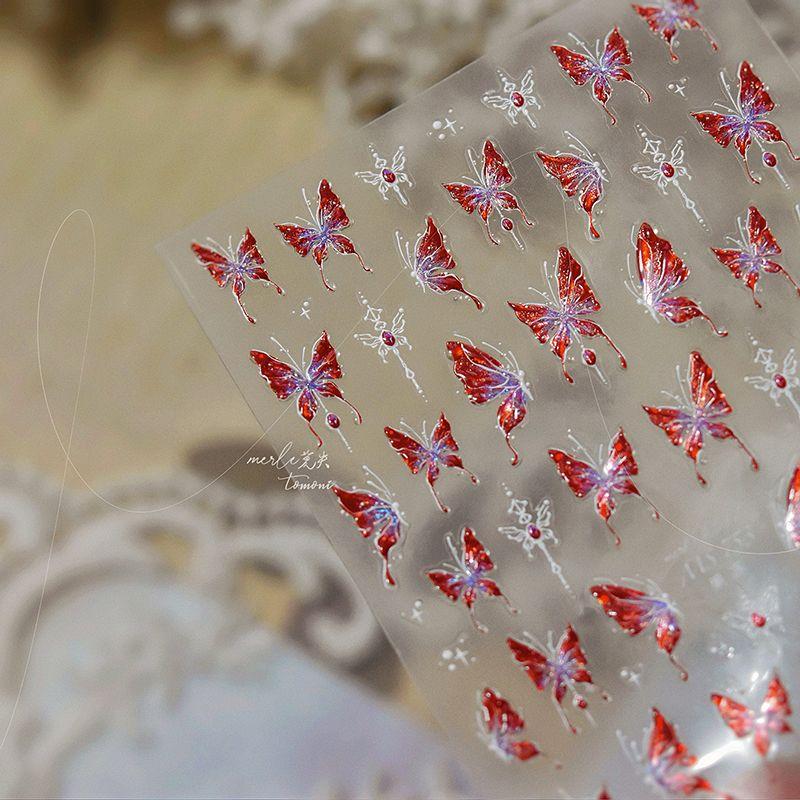 

Red Butterfly Nail Stickers New Arrival 5D Relief Three-Dimensional Net Red New Year Festive Spring Festival Nail Stickers Decoration Red Butterfly 753((Jelly))
