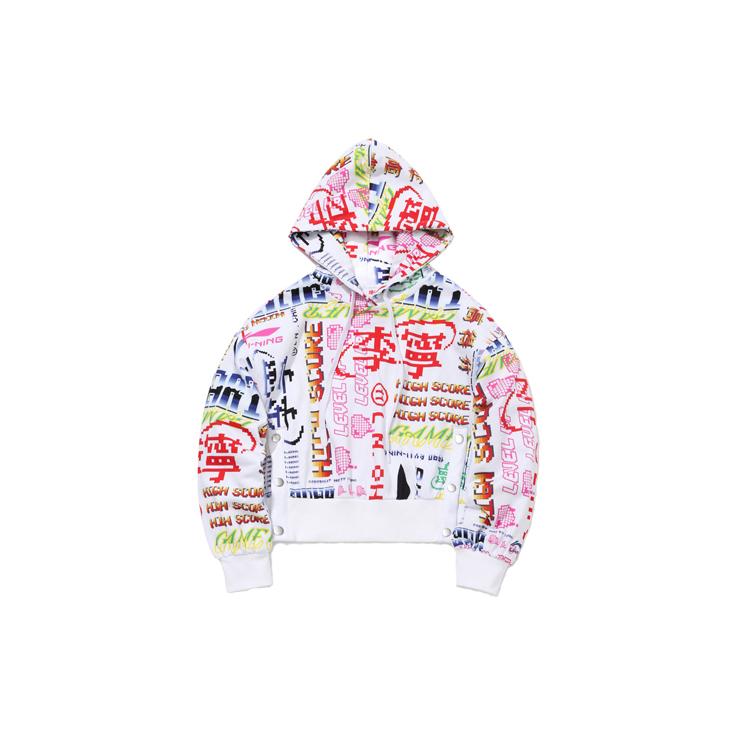 Li Ning Sweatshirts Unisex White Base Multicolor Print Hooded Moderate Regular AWDQ626-1