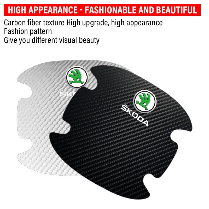 4 stk. Beskyttelsesklistremerke for bildørhåndtak Emblem Bilddekorasjon Styling For Skoda Octavia Superb Rapid Kodiaq Karoq Fabia Kamiq Roomster Citigo