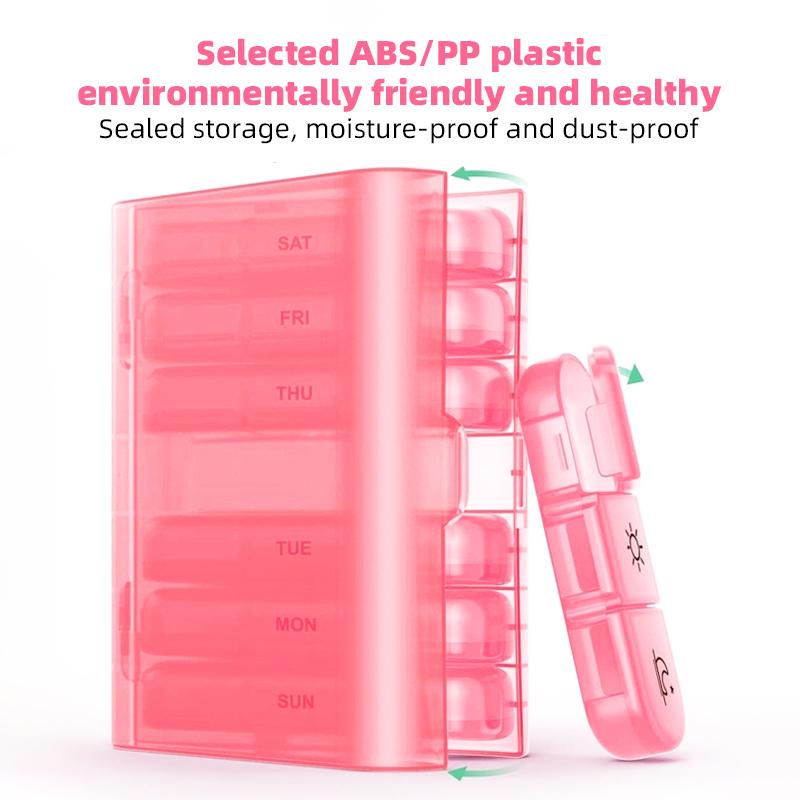 Pink Weekly Pill Organizer 3 Times A Day Compact 7 Day Pill Box for Managing Your Vitamins Fish Oils Supplements and Medication