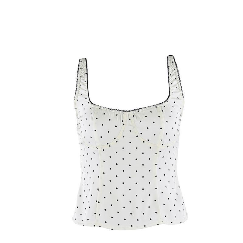 Women Fashion Commuter Polka Dot Slim Spaghetti Strap Camisole Tank Top