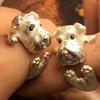 Couple Finger Ring, Adjustable Opening Design Finger Band, Imitation Silver Matte Texture Schnauzer Shape Ring, Personalized Pet Accessory