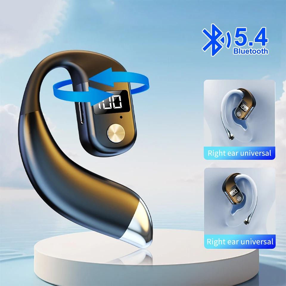 Wireless Bluetooth 5.4 Earphone Ear Hook Headphone LED Display HiFi Stereo Noise Reduction Sport Waterproof Headset