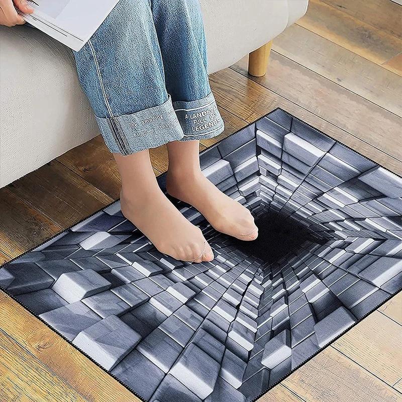 3D Optical Illusion Home Entrance Carpet Door Mat Trippy Living Room Rug Non-Slip Hallway Bedroom Bathroom Kitchen Floor