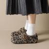 Weiwei Girl Women's Plush Furry Leopard Print Warm Cotton Shoes with Height Increase - Autumn & Winter.