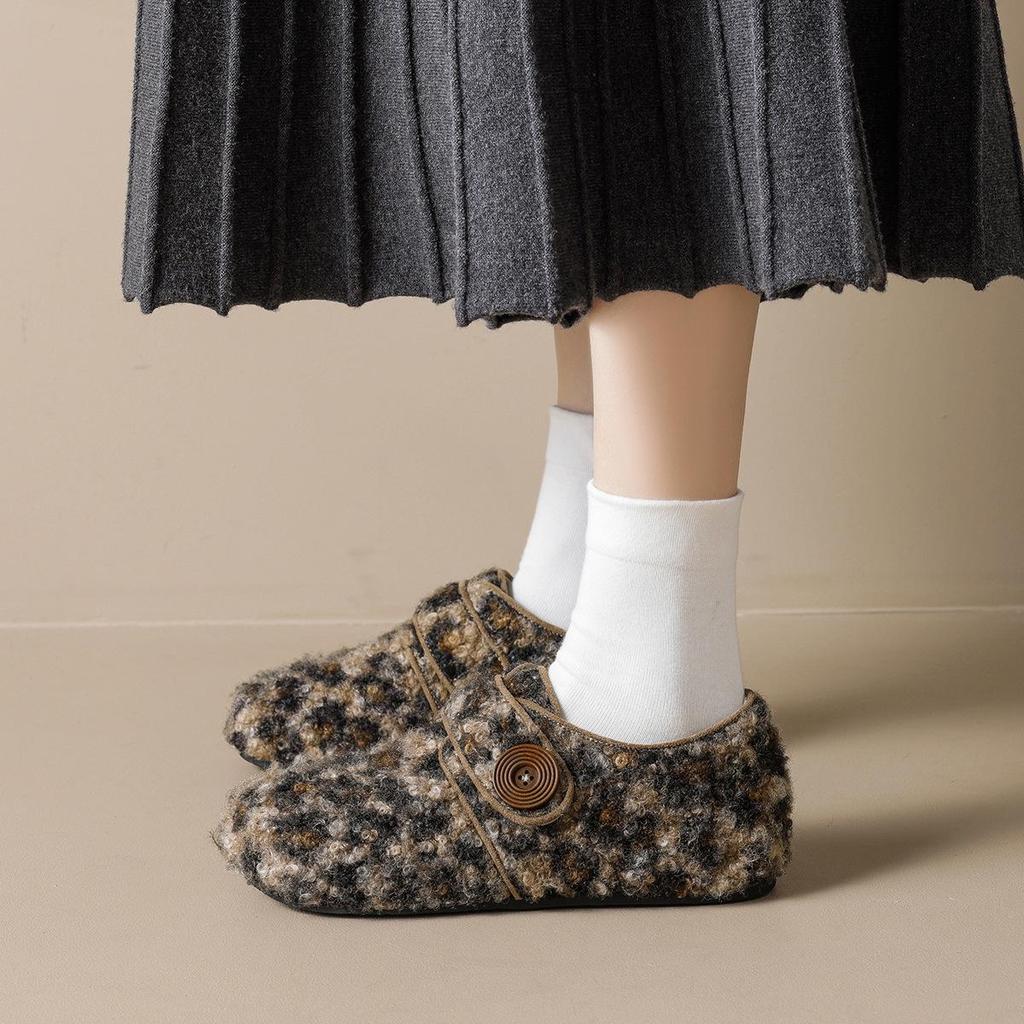 Weiwei Girl Women's Plush Furry Leopard Print Warm Cotton Shoes with Height Increase - Autumn & Winter.
