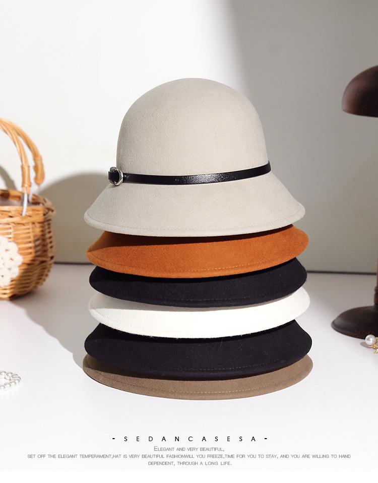 2025 Women's British Retro Wool Felt Hat: Autumn/Winter Fashion Belted Bucket Hat