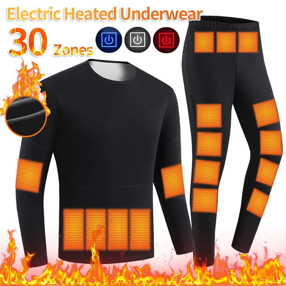 Self-heating Jackets Heated Thermal Underwear Men USB Electric Heated Ski Clothing Women Thermal Underwear Winter Pants Set