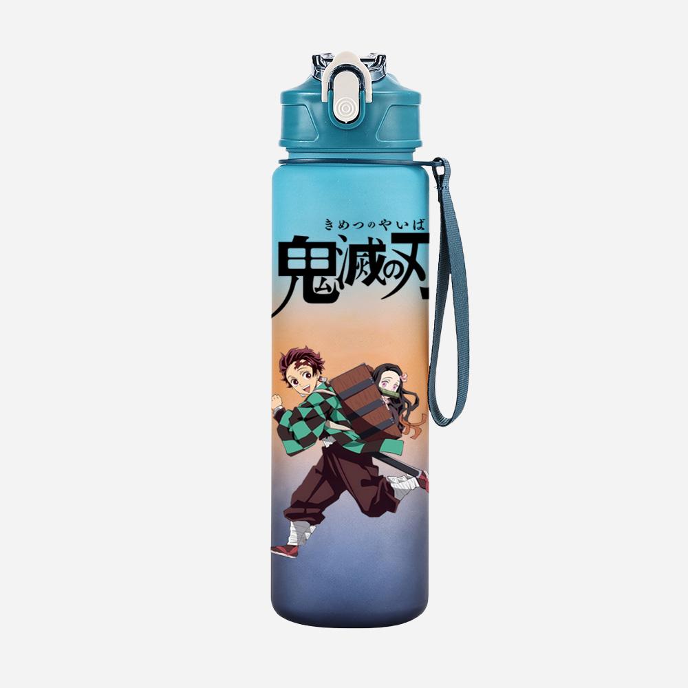 Anime Demon Slayer Aufdruck Wasserbecher Dämonenjäger Große Kapazität Outdoor Tragbar Blaue Trinkflasche für Jungen Mädchen Geschenk