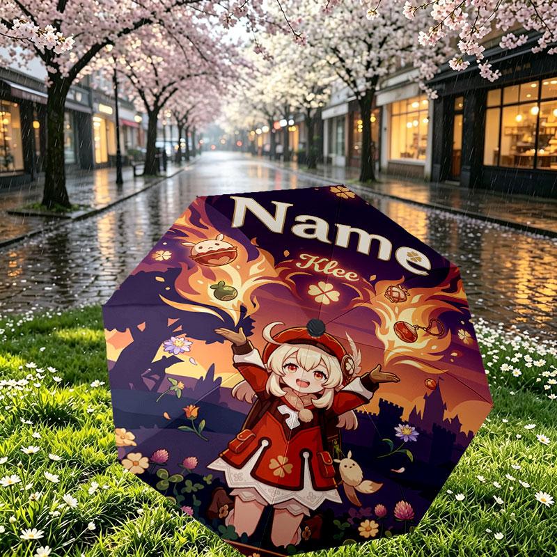 Custom Name Personalized Genshin Impact Print Umbrella, Auto Open Close, 8‑Rib Sturdy Frame, Commute Camping Hiking Use, Birthday Gift