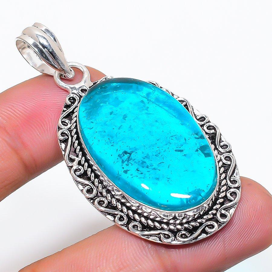 Natural Blue Chalcedony Gemstone 925 Sterling Silver Jewelry Pendant 2.25  AP-14166