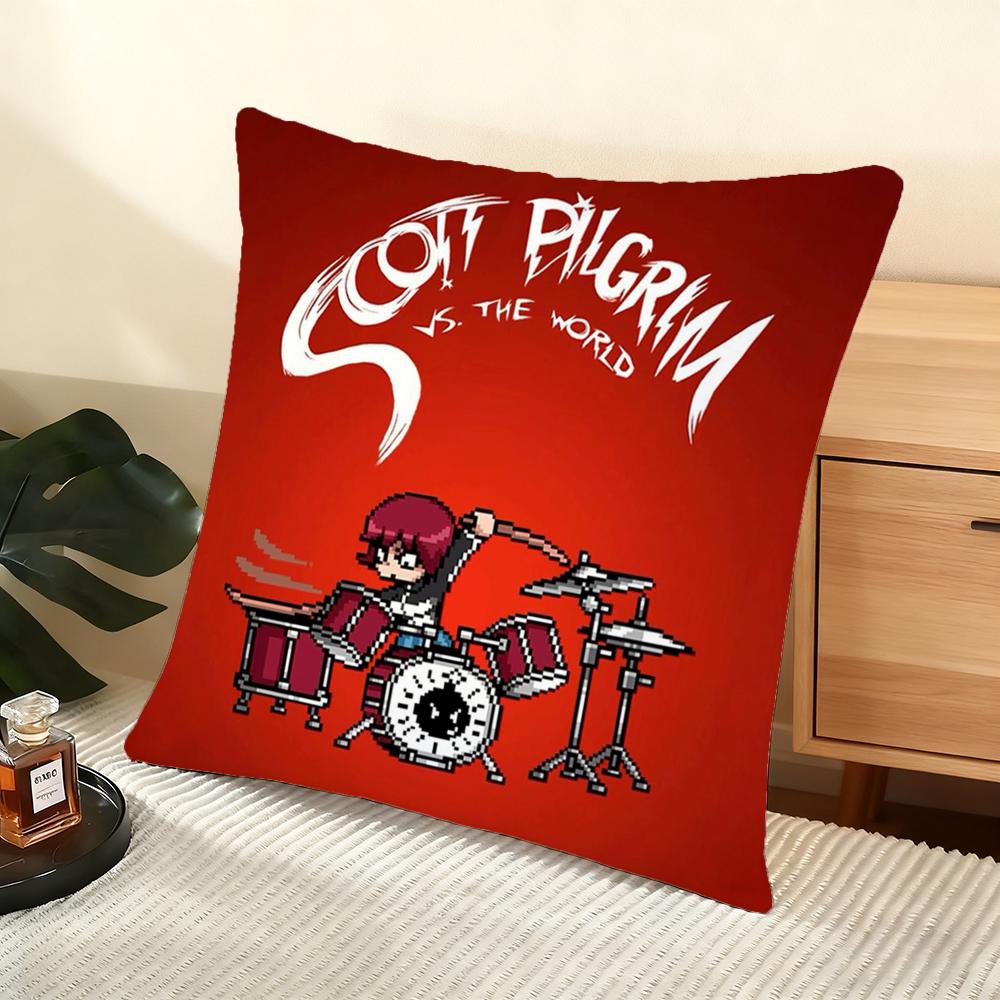 Cartoon S-Scott P-Pilgrim Cushion Cover Soft Short Plush Pillow Cover Smooth Cozy Texture Aesthetic Cushion Case Home Decor