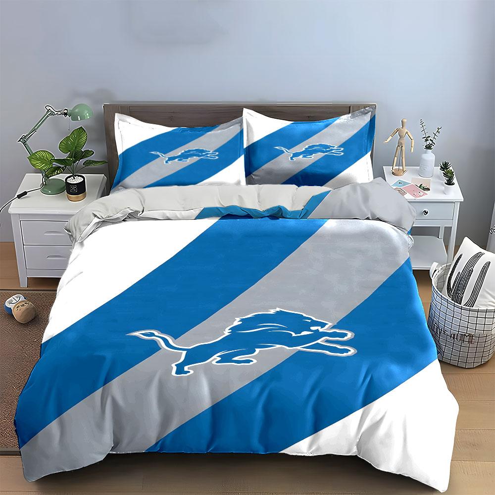 Blue and Gray Striped Lion Design Print Bedding Set Duvet Cover Pillowcases (1* Duvet Cover 2* Pillowcases Do Not Include Comforter)