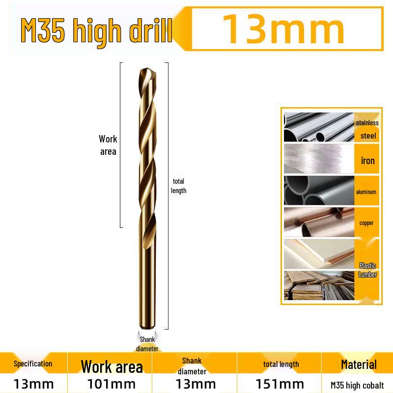 Burghiu elicoidal M35 Cobalt pentru tablă metalică din oțel inoxidabil de înaltă duritate.