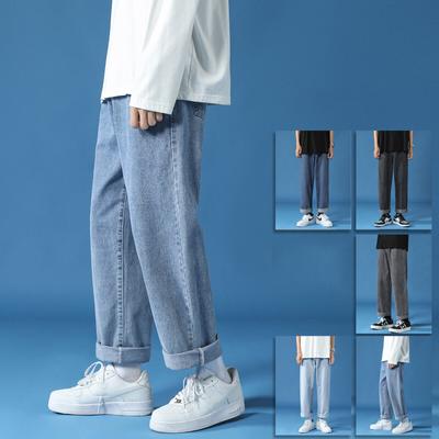Men Korean Fashion Jeans Streetwear Hip Hop Baggy Denim Trousers Straight Wide Leg Pants