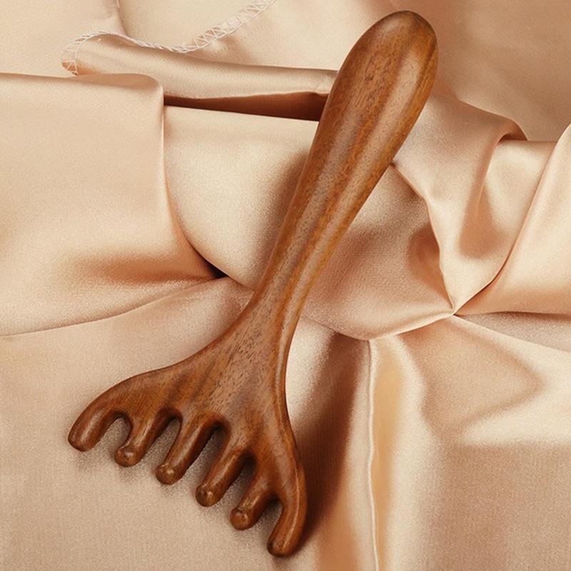 Wooden Head Scalp Massager Gua Sha Six Claw Head Scraping Stick Scraping Claw Massager For Body Neck Leg Massage