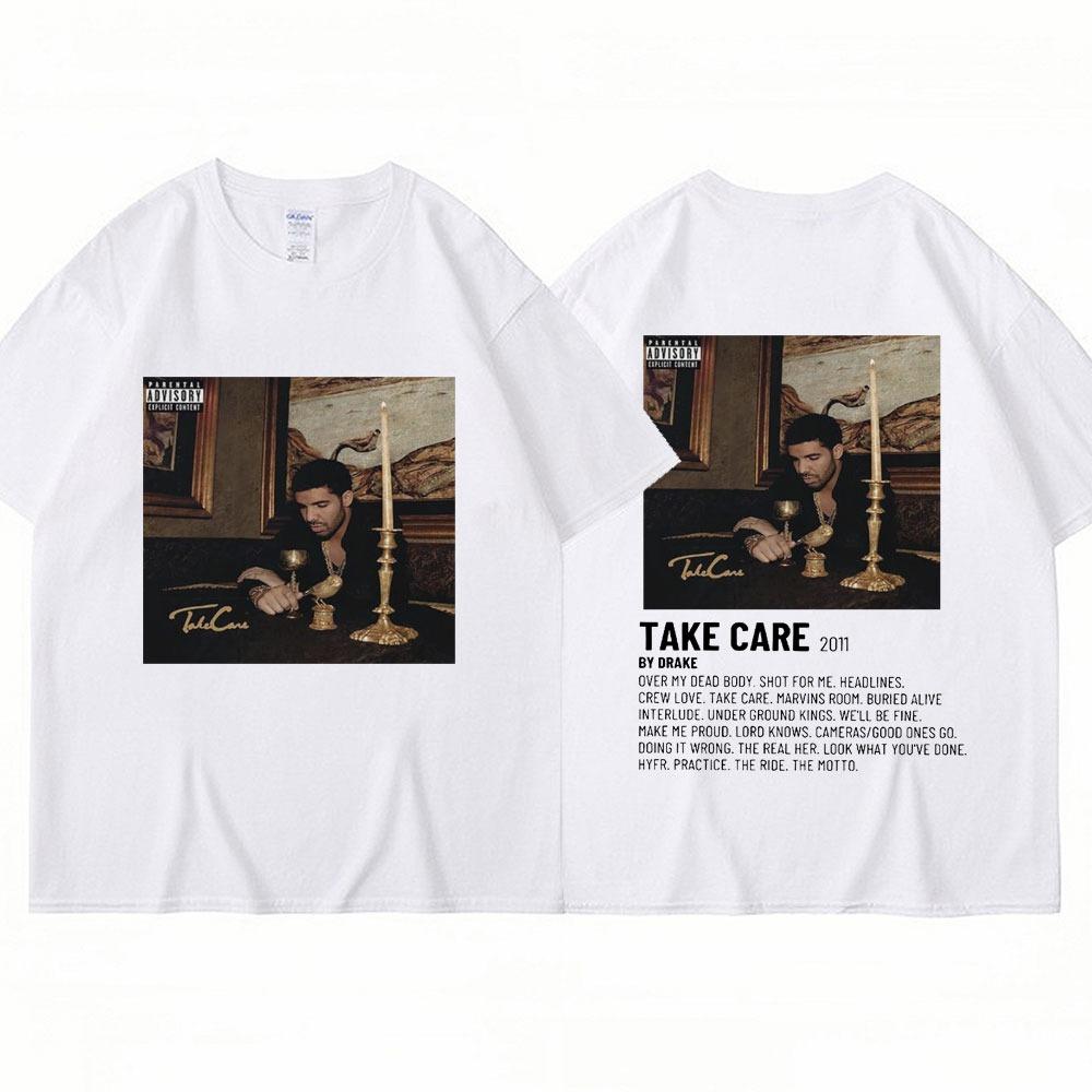 Rapper Drake Music Album Take Care T-shirt Men Woman Fashion Vintage T Shirt Oversized Casual Male T-Shirts Streetwear