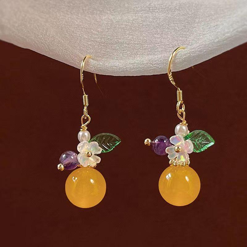 New Sweet Temperament Small Fresh Bamboo White Lily Of The Valley Flower Earrings Elegant And Gentle Asymmetric Earrings