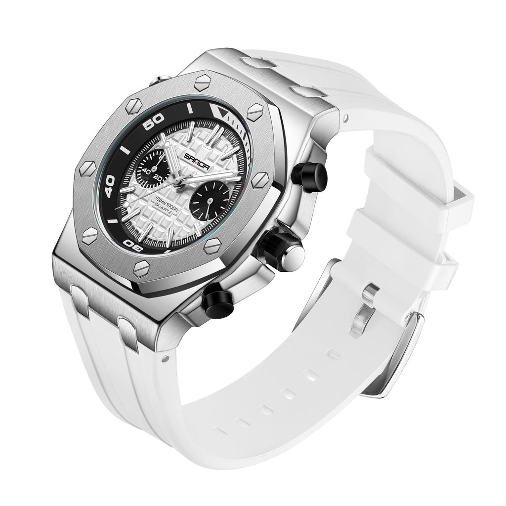 SANDA Royal Fashion Lässige Herrenuhren Großes Zifferblatt Schwarz Silikon Quarz Armbanduhr Klassische Herrenuhr