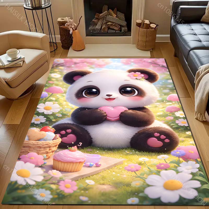 Multiple Sizes Cute Panda Flowers Carpet for Living Room Bedroom Sofa Home Decor Rus Non-slip Floor Mat Luxury Gift