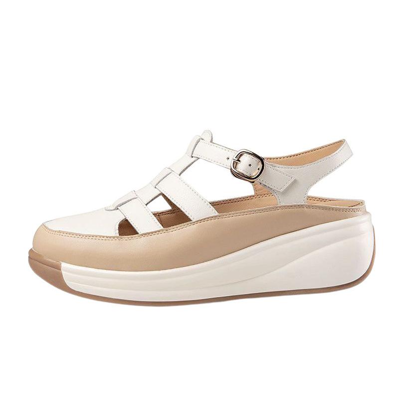 Frühling und Sommer neue weichsohlige römische Ein-Wort-Schnalle ausgehöhlt Retro lässig rückenfrei Damenschuhe einzelne Schuhe Mutterschuhe Slipper