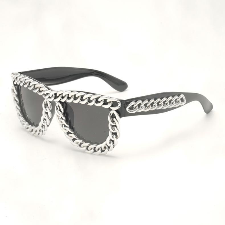 New European and American trend square glasses gold chain sunglasses pompous punk sunglasses party retro sunglasses