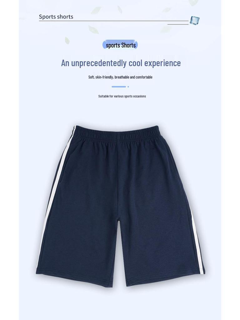 Summer School Uniform Shorts: Navy Blue Cotton Pants with One Stripe for Middle School and Two Stripes for Primary Students