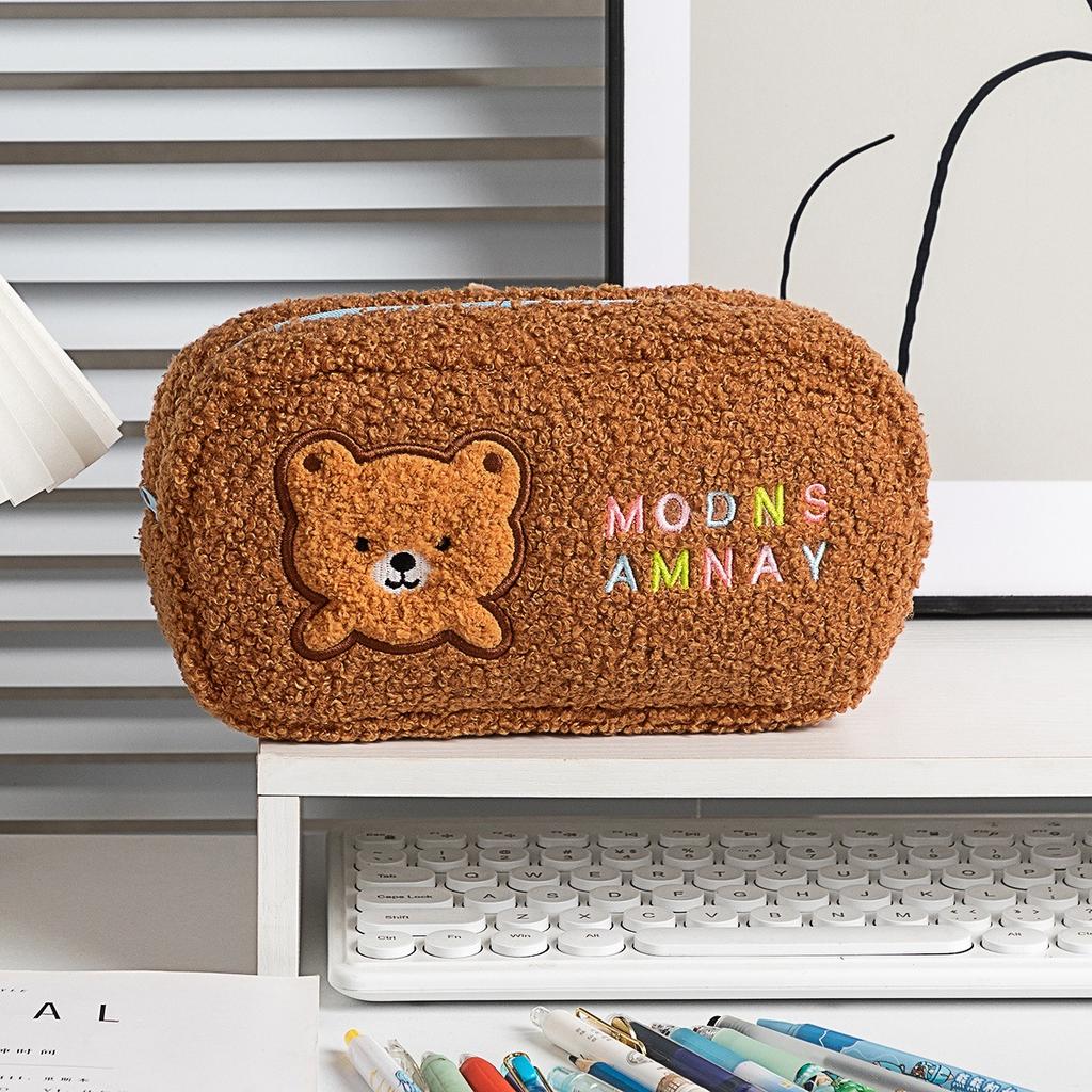 Cute Stationery Bag Desktop Storage Large Capacity Pencil Case Bear Rabbit Printed Pen Pouch for Student Girls Makeup Bags Gift