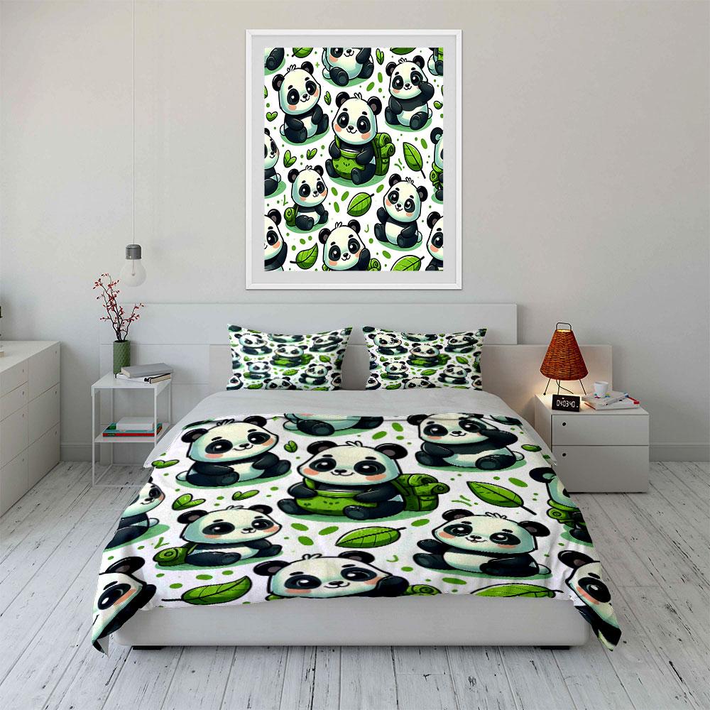 "Adorable pandas amidst greenery" Bedding sets Duvet covers Pillowcases(1* Duvet Cover 2* Pillowcases without duvet insert)