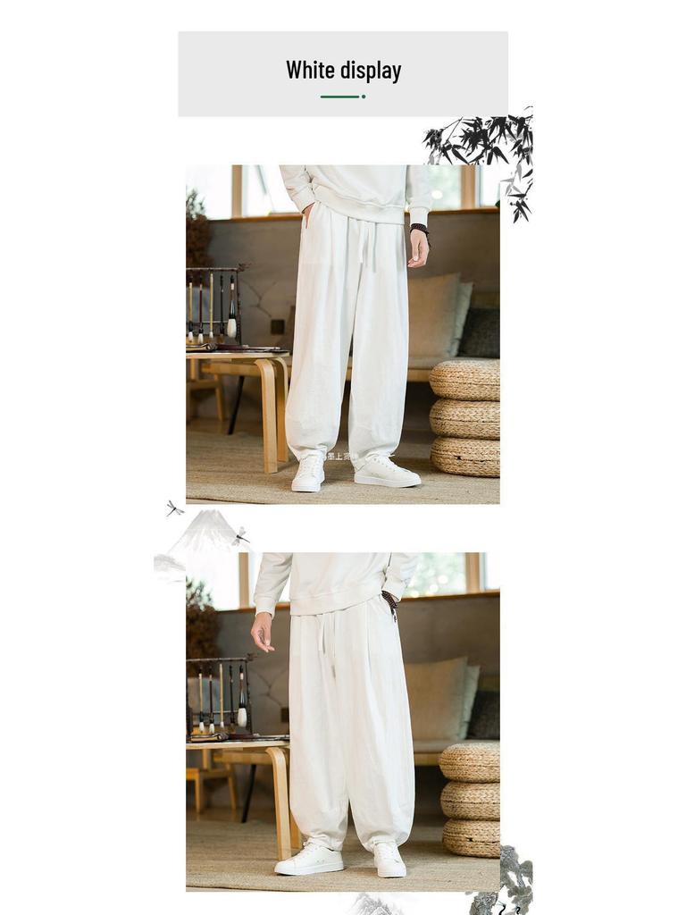 Men's Chinese Style Tai Chi Wide-Leg Pants: Spring/Autumn Martial Arts Cotton-Linen Bloomers