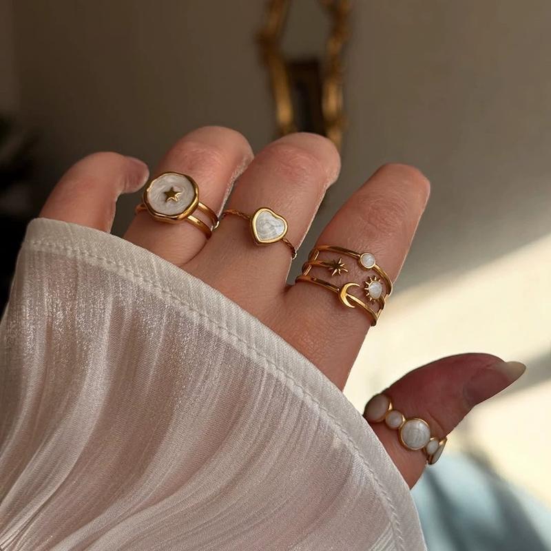 Stainless Steel French White Enamel Rings for Women Drip Glaze Romantic Elegent Girl Ring Daily Wear Sweet Y2K Jewelry No Fading