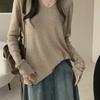 Autumn New V-neck Knitwear Long Sleeve T-shirt Women Loose Slimming Bottom Shirt with Student Top Tide
