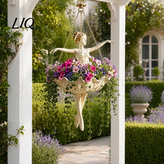 Artistic Hanging Planter Ballet Dancer Planter, Cute Resin Ballerina Plant Pot, Elegant Holder for Trailing Vines Succulents Spider Plants Pot