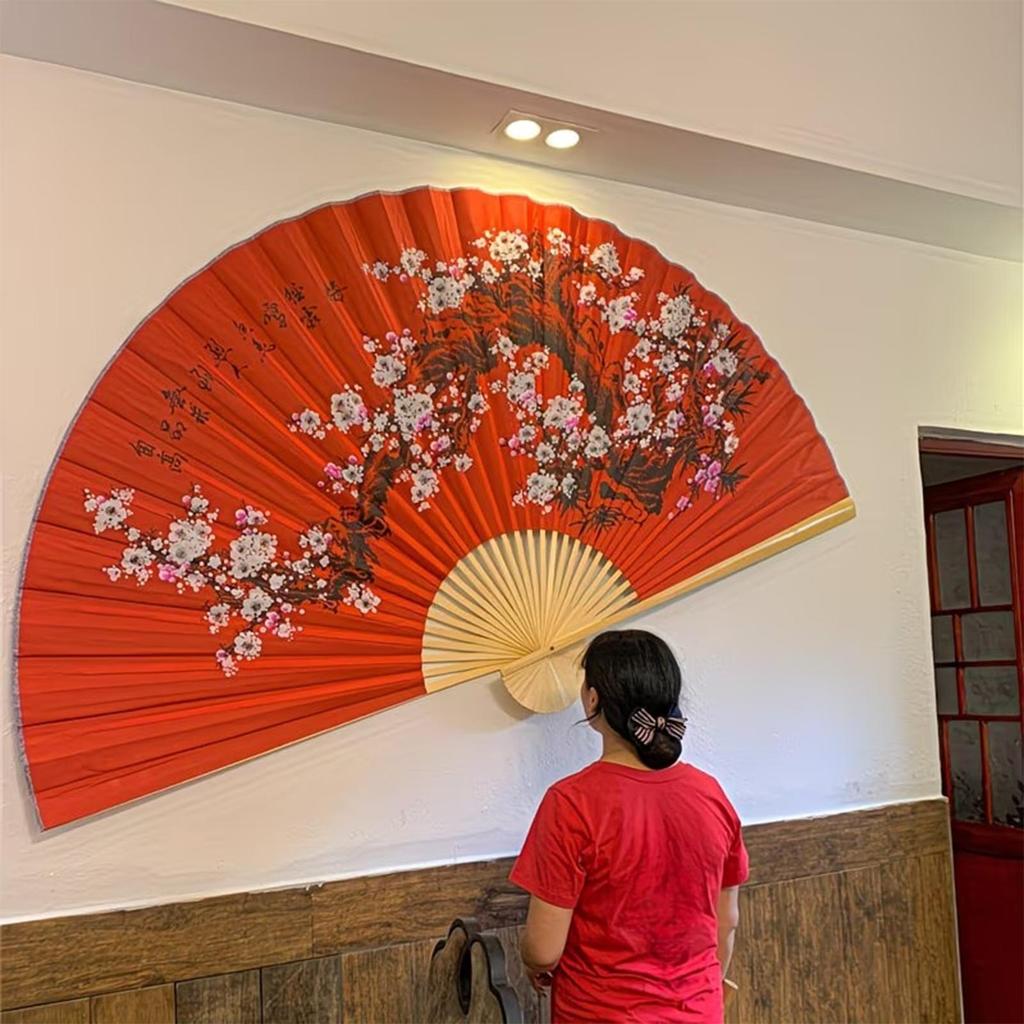 Riesiger Wandventilator Faltbarer Bambusfächer Groß Groß Hand Klassischer Wandmontage-Ventilator Wohnzimmer-Dekoration Pflaumenfächer Chinesische Dekoration