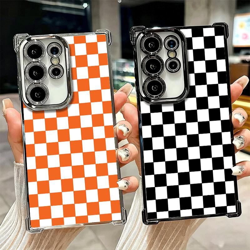 Retro Classic Chess Board Grid Soft Phone Case For Samsung Galaxy S26 Ultra S25 Edge S24 FE S23 Plus S22 S21 + S20 Plating Anti-