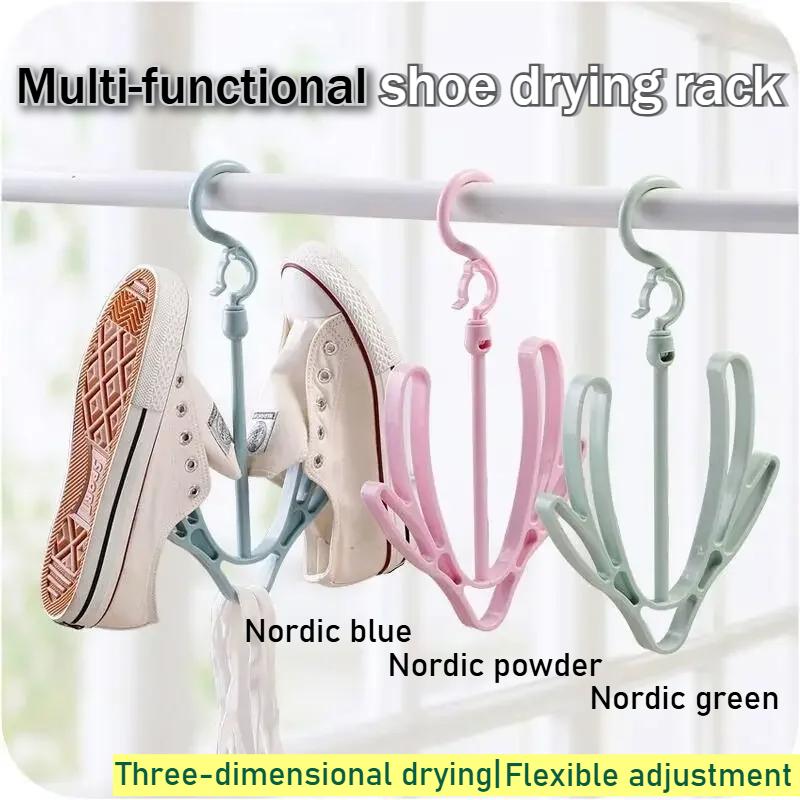 Dry Shoe Rack Organizer Hanger Multi-purpose Shoes Drying Rack Vertical Hang Rack Clothes Holder Sandals Hook Outdoor Windproof
