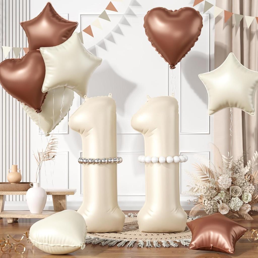 13 Pcs40inch Digital Love Pentagram Aluminum Film Balloon Set 10~21 Years Old Number Cream White Number for Birthday Party Decor