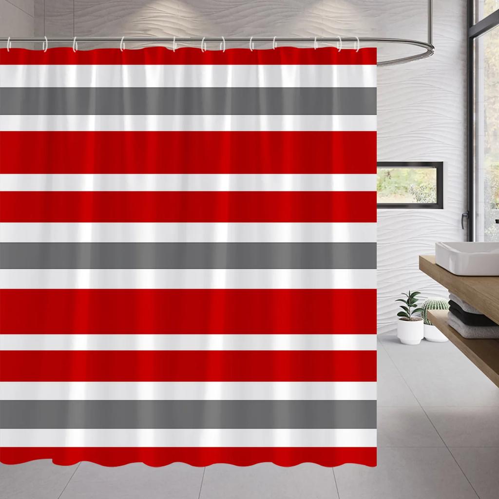 Abstract Geometric Black White Red Shower Curtain 3D Block Square Elegant Frame Modern Decor Fabric Bathroom with Hook Grey